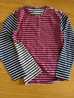 NEW! Crewcuts Kids Pink/Blue Stripe Cotton Tee Shirt Long Sleeves Sz XL